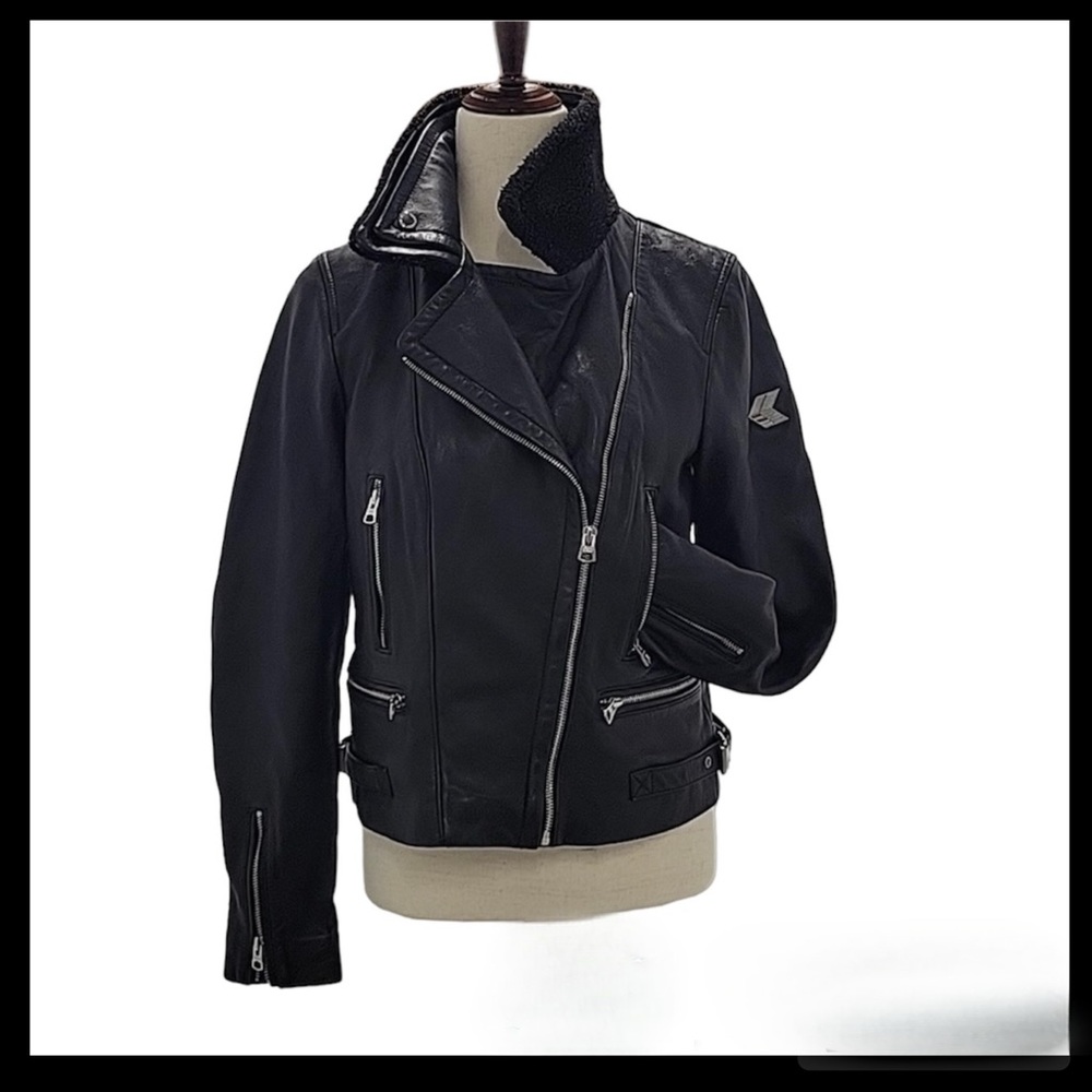 New Jack1T  Biker Moto Lambskin Leather Faux Fur Jacket - Med